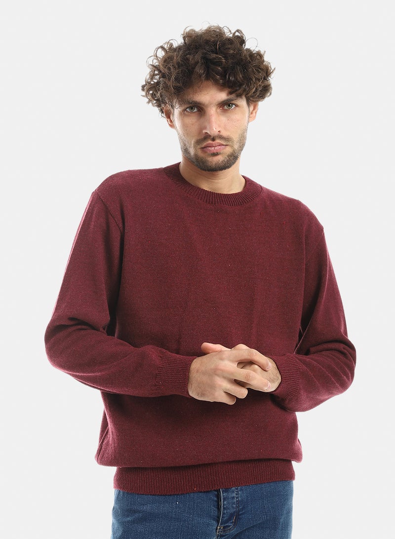 Andora Solid Pattern Wool Pullover_Burgundy - Image 2